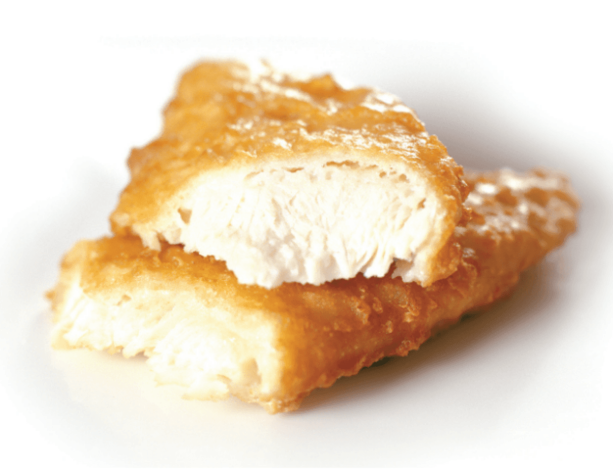 Golden battered flake, crispy outside with tender white fish inside